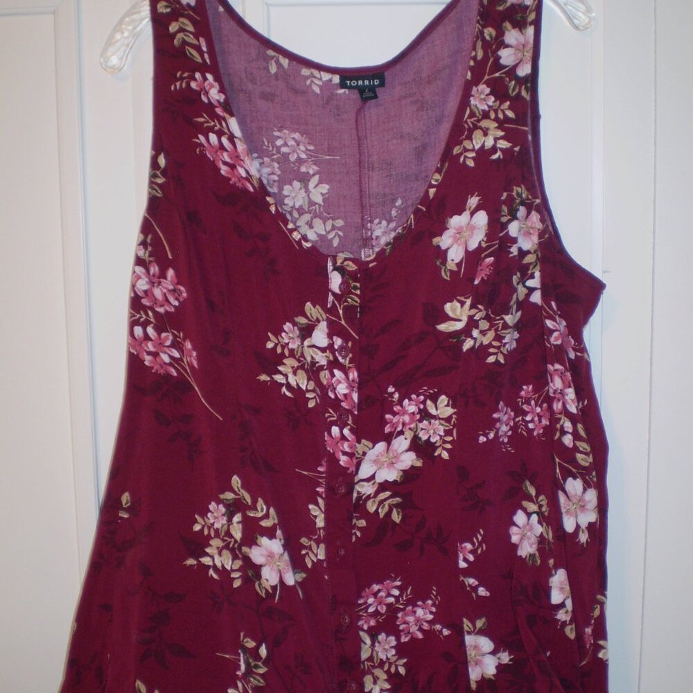 TORRID FLORAL MAROON SLEEVELESS BLOUSE/TANK SZ 2X